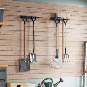 Patio Tool Storage Racks Wall Mounted 2 pcs Black Steel
