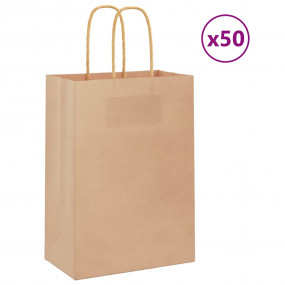 Paper Bags 50 pcs with Handles Brown 15x8x21 cm