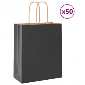 Paper Bags 50 pcs with Handles Black 18x8x22 cm
