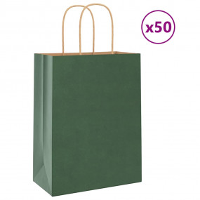 Paper Bags 50 pcs with Handles Green 21x11x28 cm