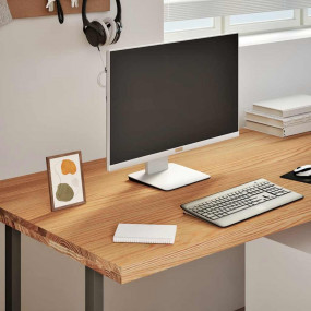Desk Top Light Brown 86.6x31.5x1.6" Solid Wood Oak Rect...