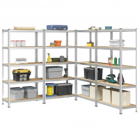 5-Layer Storage Shelves 4 pcs Silver Steel&Engineered W...
