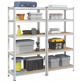 5-Layer Heavy-duty Shelves 2 pcs Silver Steel&Engineere...