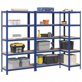 5-Layer Storage Shelves 3 pcs Blue Steel&Engineered Woo...