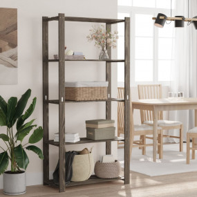 5-Tier Storage Rack Grey 31.5x15.0x66.9" Solid Wood Pin...