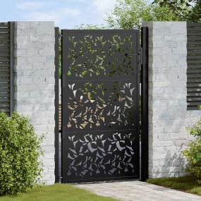 Patio Gate Black 41.3x61.0" Steel Leaf Design