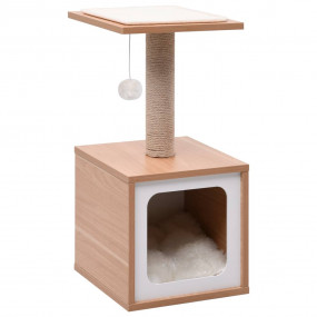 Cat Tree Brown and White Wood, MDF, Veneer, Sisal, Jute...