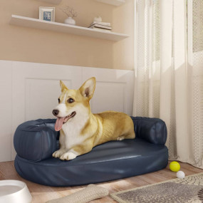 Dog Bed Dark Blue Faux Leather Medium Dog Bed Rectangul...