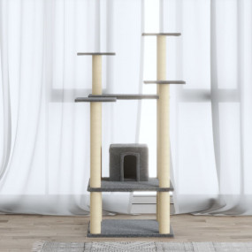 Cat Tree Light Grey Engineered Wood, Plush, Sisal Mediu...