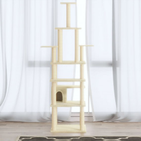 Cat Tree Cream Engineered wood, plush, sisal Large Cat ...