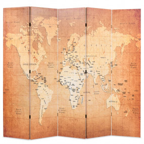 Folding Room Divider 78.7x66.9" World Map Yellow
