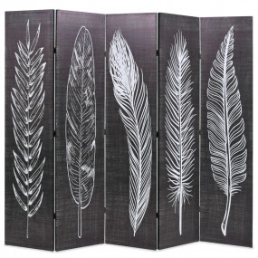 Folding Room Divider 78.7x66.9" Feathers Black and Whit...