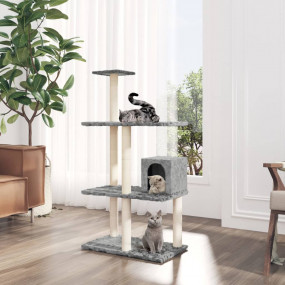 Cat Tree Light Grey Engineered Wood, Plush, Sisal