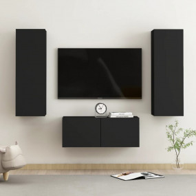 TV Cabinet Set of 3 Black Engineered wood TV Cabinet
