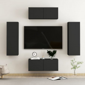 TV Cabinet Set of 4 Black Engineered wood Medium TV Cab...