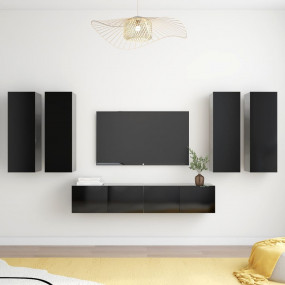 TV Cabinet Set Set of 6 Black Engineered wood Large