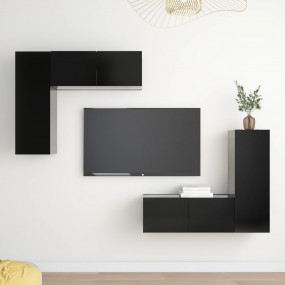 TV Cabinet Set Set of 4 Black Engineered wood Medium