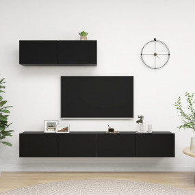 TV Cabinet Set of 3 Black Engineered wood