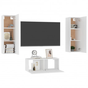 TV Cabinet Set of 3 White Engineered wood TV Cabinet