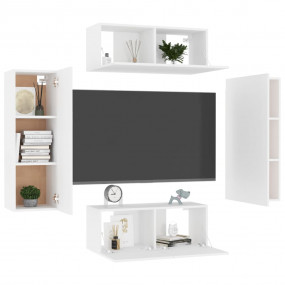 TV Cabinet Set of 4 White Engineered Wood Medium TV Cab...