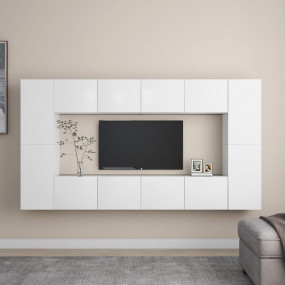 TV Cabinet White Engineered wood 8 Piece Set TV Cabinet