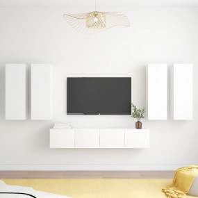 TV Cabinet Set Set of 6 White Engineered wood 6 piece s...