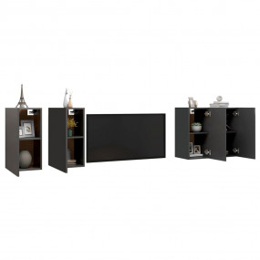 TV Cabinet Set of 4 Gray Engineered Wood TV Cabinet Rec...