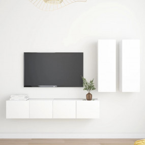 TV Cabinet Set Set of 4 White Engineered wood Medium