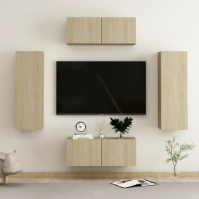 TV Cabinet Set of 4 Sonoma Oak Engineered wood Medium
