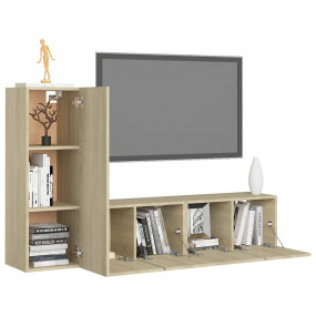 TV Cabinet Set Set of 3 Sonoma Oak Engineered Wood TV C...