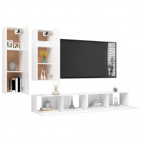 TV Cabinet Set Set of 4 White Engineered wood Large