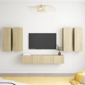 TV Cabinet Set Set of 6 Sonoma Oak Engineered Wood Medi...