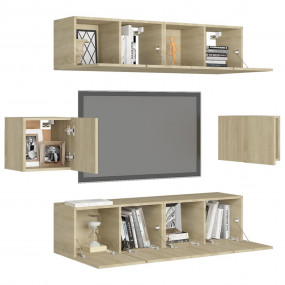 TV Cabinet Set Set of 6 Sonoma Oak Engineered Wood Medi...