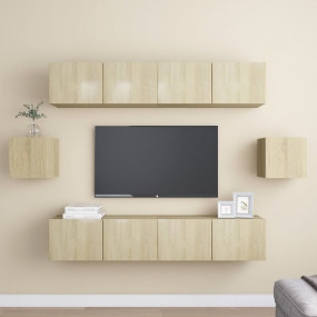 TV Cabinet Set Set of 6 Sonoma Oak Engineered Wood Medi...