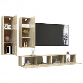 TV Cabinet Set Set of 4 Sonoma Oak Engineered Wood Medi...