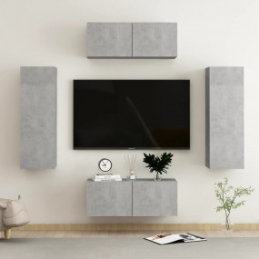 TV Cabinet Set of 4 Concrete Grey Engineered Wood Mediu...