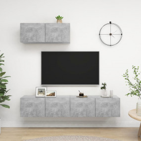 TV Cabinet Set of 3 Concrete Grey Engineered Wood Mediu...