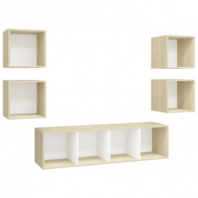 TV Cabinet Set White and Sonoma Oak Engineered Wood Med...
