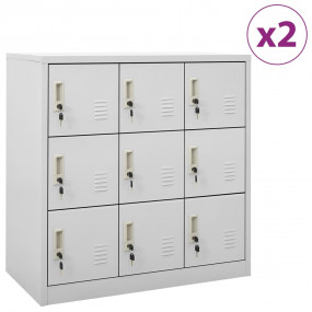 Locker Cabinet Set of 2 Light Grey Steel Medium Locker ...