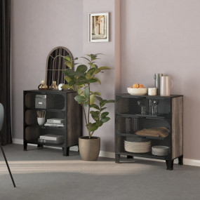 Storage Cabinet Set of 2 Grey Metal, MDF 28.3 x 14.2 x ...