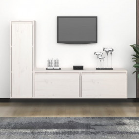 TV Cabinet Set of 3 White Solid pine wood Medium TV Cab...