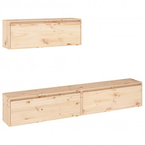 TV Cabinet Set of 3 Natural Wood Solid Pinewood Large