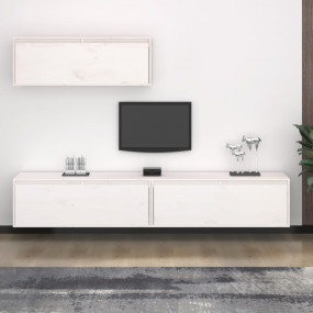 TV Cabinet Set of 3 White Solid Pine Wood Standard
