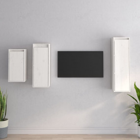 TV Cabinet Set of 3 White Solid Pine Wood Small TV Cabi...