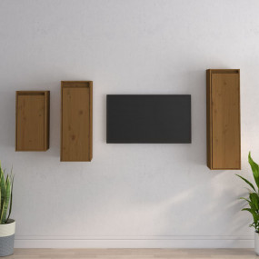 TV Cabinet Set of 3 Honey Brown Solid Pine Wood Various...