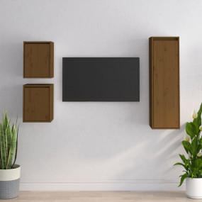 TV Cabinet Set of 3 Honey brown Solid pinewood Medium