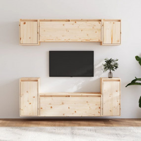 TV Cabinet Set of 6 Natural Pine Solid Pine Wood Medium