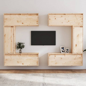TV Cabinet Set of 6 Natural wood Solid Pine Wood Medium