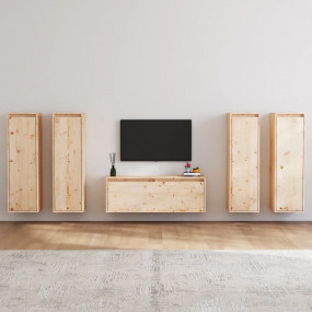 TV Cabinet Set of 5 Natural wood Solid Pine Wood Medium