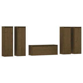 TV Cabinet Set of 5 Honey brown Solid pine wood Large